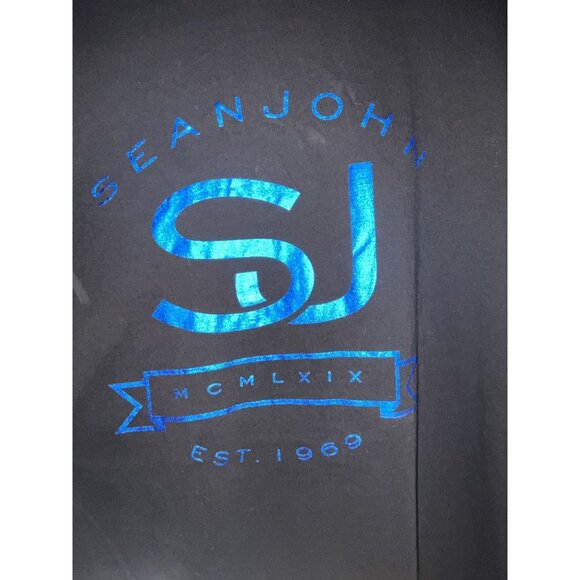 P. Diddy Sean John XXXL 3XL Original Fit Black & Metallic Bllue Branded Tshirt C - Picture 9 of 12